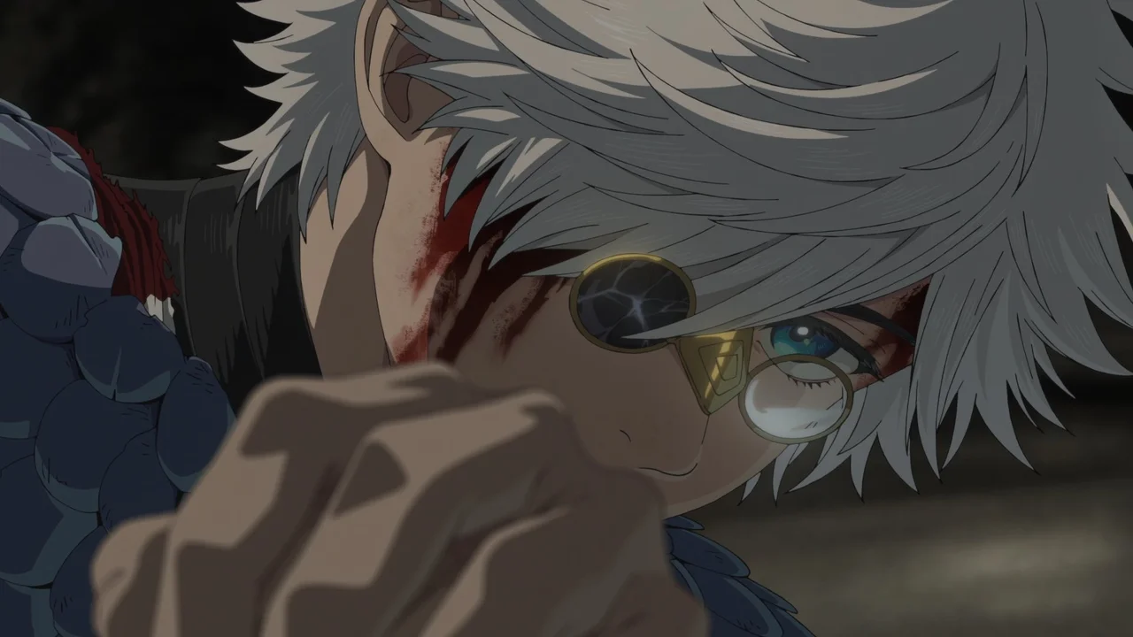 Qifrey herido con las gafas rotas en el episodio 13 de Witch Hat Atelier
