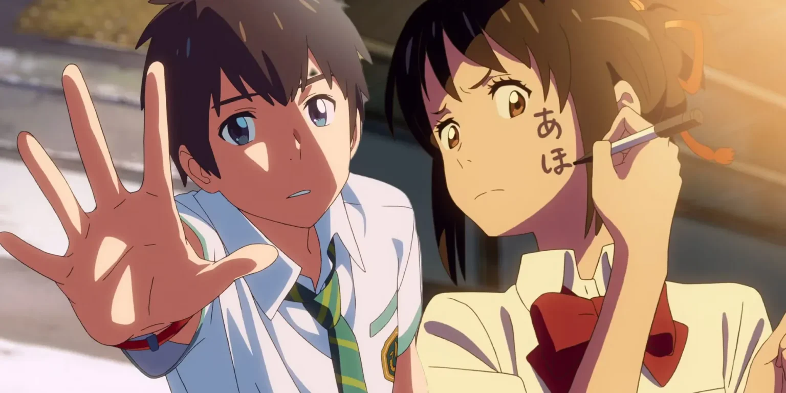 Taki y Mitsuha en una escena de Your Name, una de las películas de anime más tristes