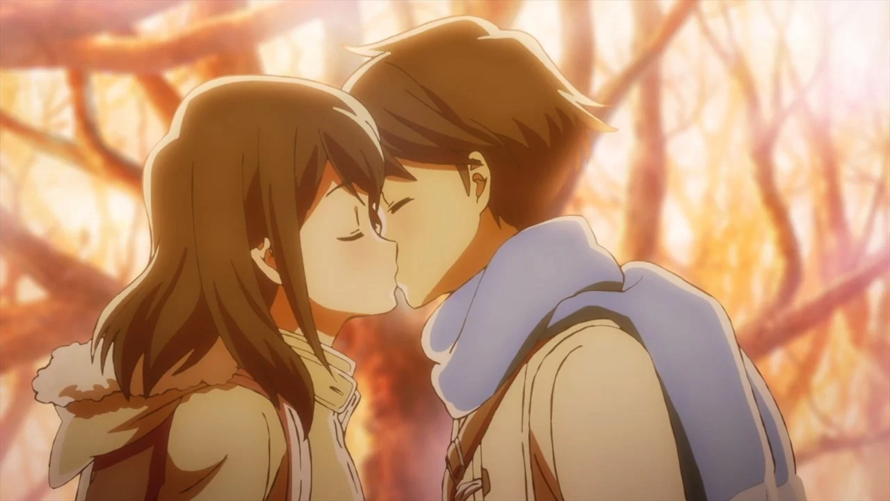 Akane Mizuno y Kotarou Azumi en la escena del beso de Tsuki ga Kirei, uno de los momentos de confesión de amor más emotivos del anime romántico