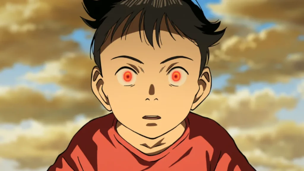 Atom con los ojos rojos encendidos en una escena clave del final del anime de Netflix