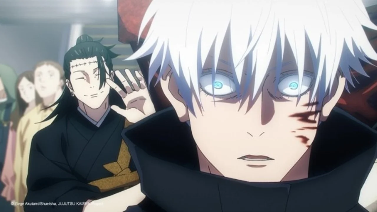 Kenjaku dentro del cuerpo de Suguru Geto saludando a Gojo en Jujutsu Kaisen