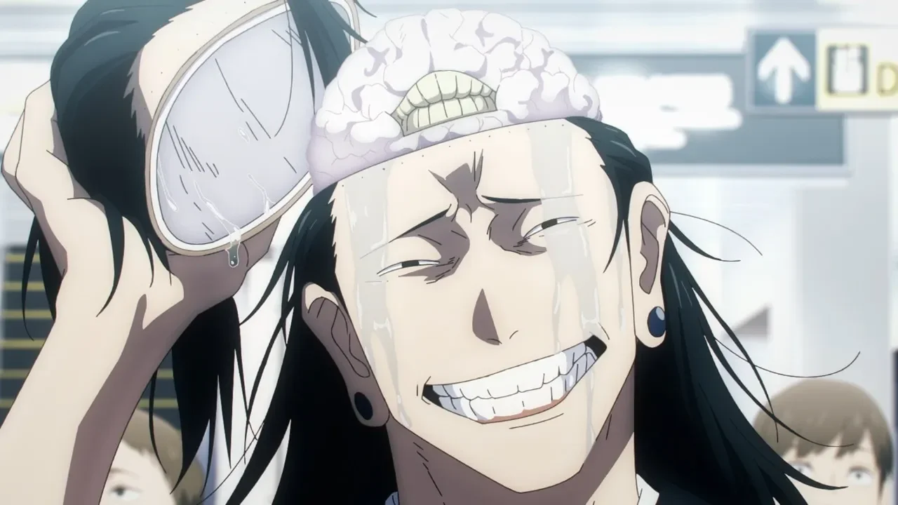 Kenjaku revelando su cerebro al abrir la frente del cuerpo de Geto en Jujutsu Kaisen