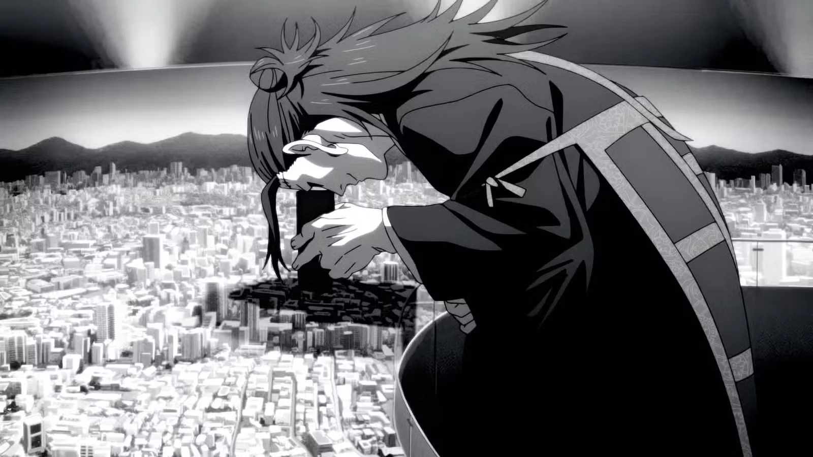 Kenjaku observando Japón desde las alturas durante el Culling Game en Jujutsu Kaisen