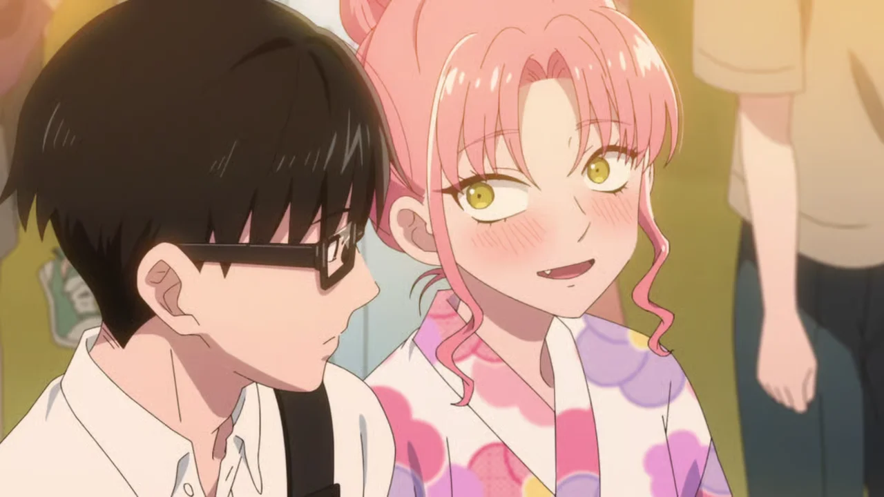 Miyu Suzuki y Yuusuke Tani en el festival de verano del anime You and I Are Polar Opposites, escena típica de confesión en matsuri