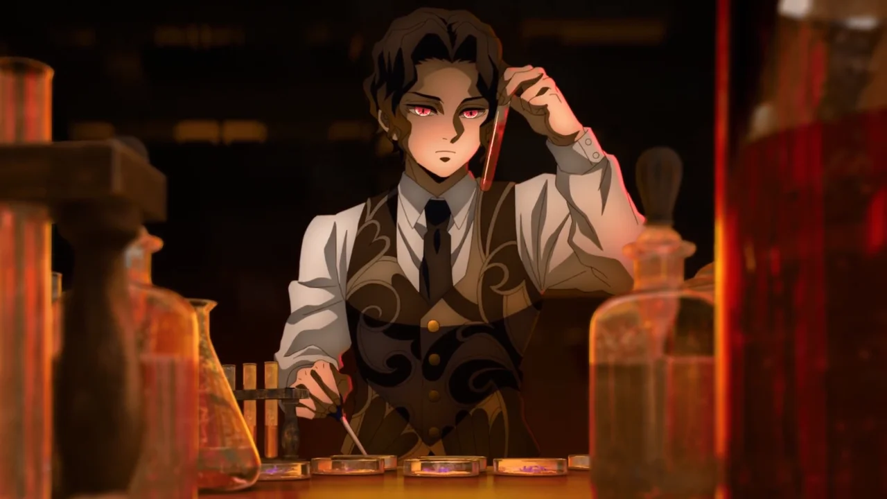 Muzan investigando en su laboratorio en busca del Lirio de la Araña Azul