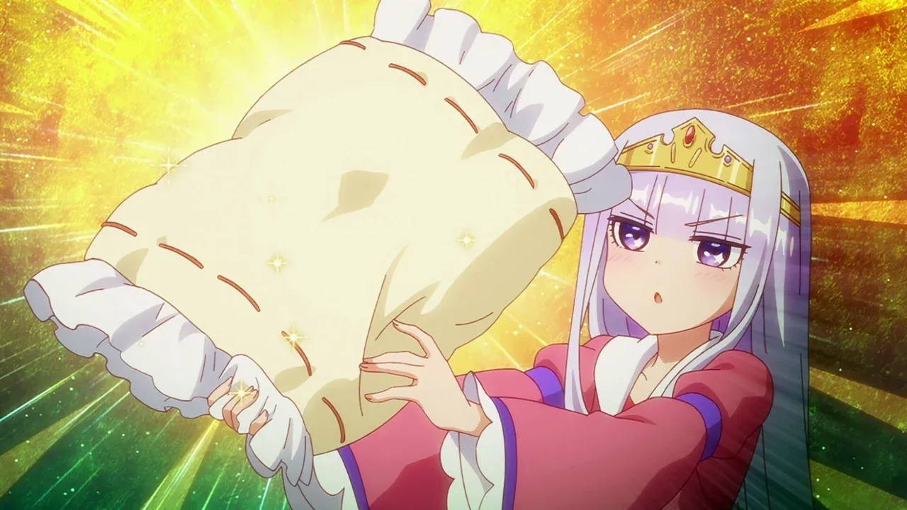 La Princesa Syalis sosteniendo una almohada gigante en Maou-jou de Oyasumi
