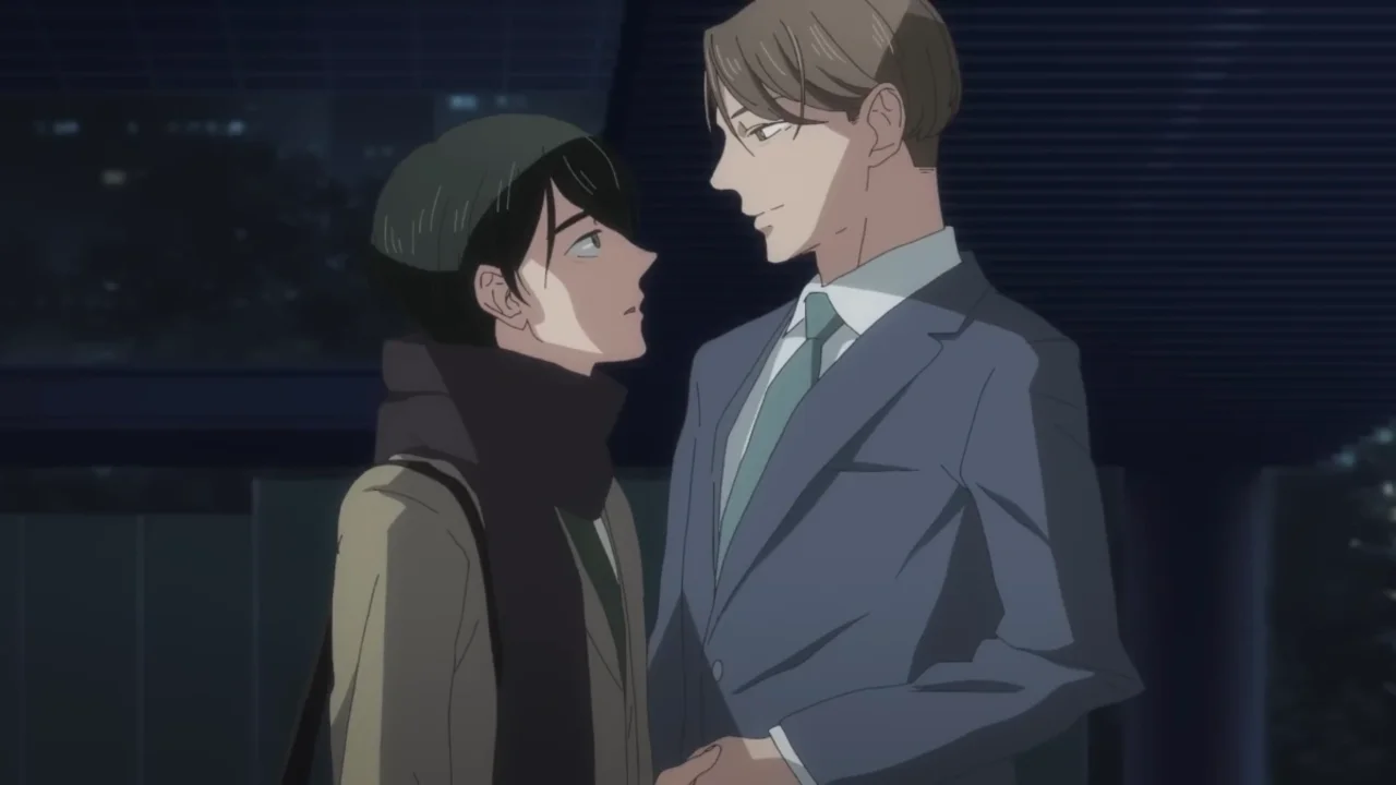 Adachi y Kurosawa frente a frente en Cherry Magic, anime BL de oficina con realismo mágico