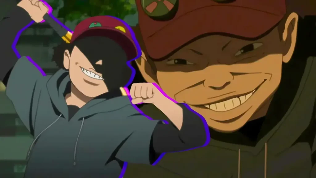Rostro en sombra de Lil' Slugger, el misterioso asaltante con gorra de Paranoia Agent
