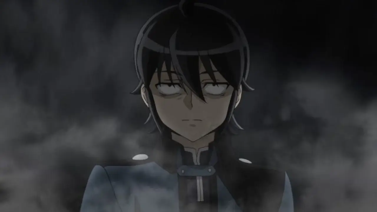 Makoto Misumi con mirada vacía e intimidante en Tsukimichi Moonlit Fantasy, el falso pacifista del isekai