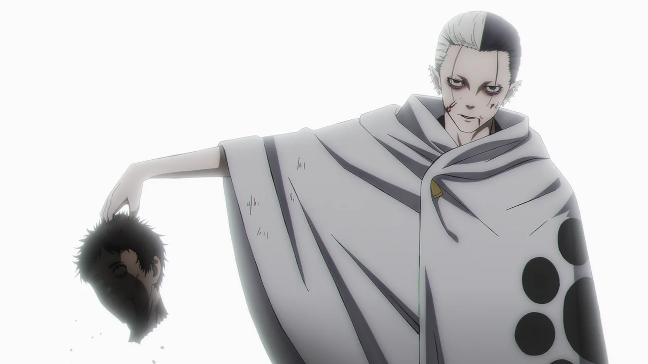 Amagi, el villano de Black Torch, sostiene una cabeza decapitada en una escena impactante del anime