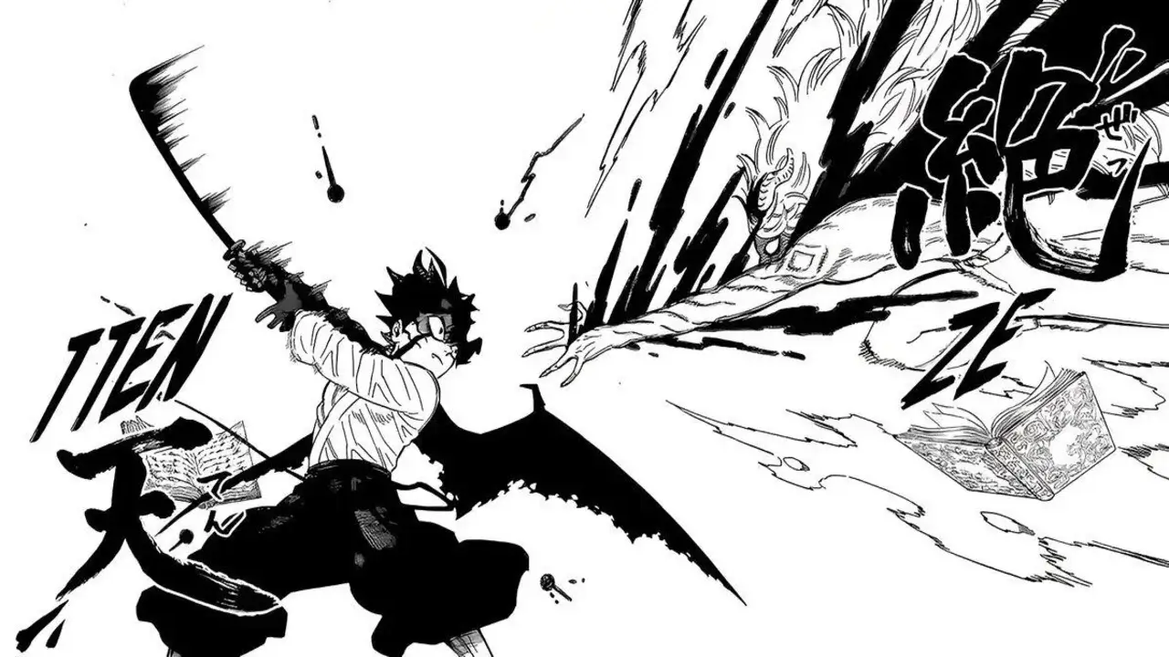 Asta ejecutando la técnica Zetten con Anti-Magia en un corte de katana en el manga de Black Clover