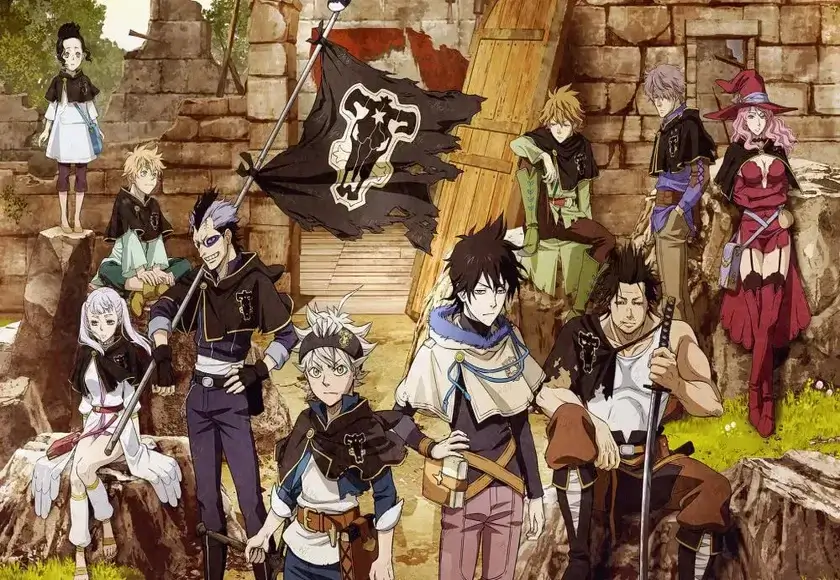 Asta, Yuno y Noelle junto a los Toros Negros reunidos, el escuadrón mágico de Black Clover