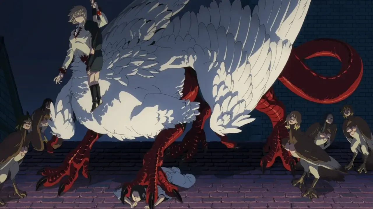 La quimera de Falin en Dungeon Meshi: forma híbrida entre dragón y arpías tras la transformación de Thistle
