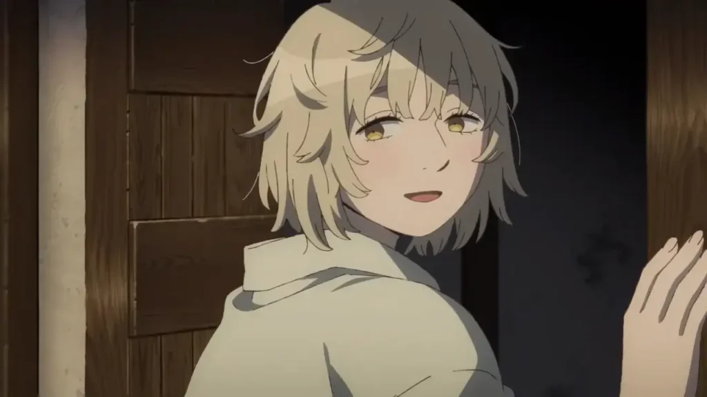Falin Touden con una sonrisa enigmática de reojo en un momento clave de Dungeon Meshi