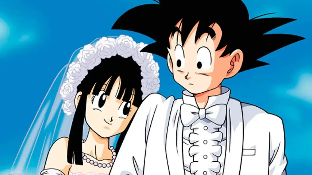 Goku y Chi-Chi el día de su boda en Dragon Ball, la pareja de anime que nació de un malentendido
