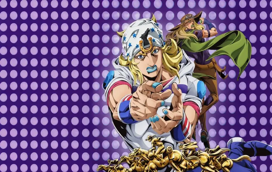 Johnny Joestar y Gyro Zeppeli en la carrera Steel Ball Run, personajes principales del anime JoJo's Bizarre Adventure en Netflix