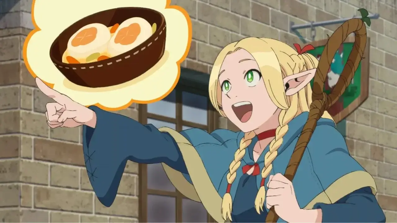 Marcille imaginando un plato de comida de mazmorra en Dungeon Meshi