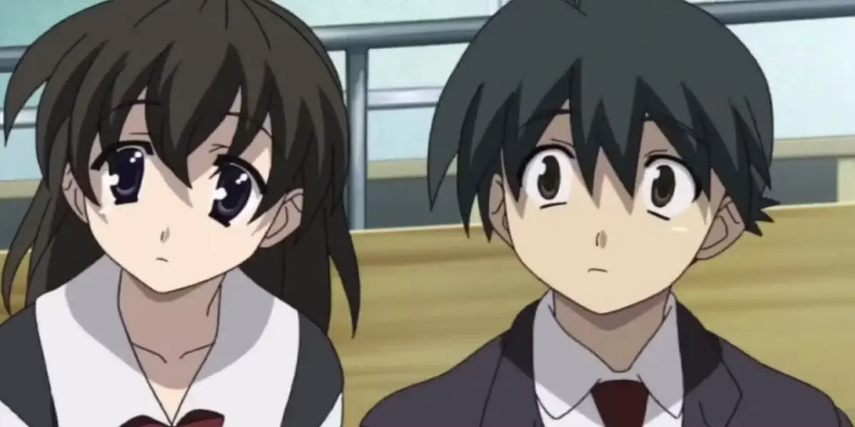 Makoto y Sekai juntos en el aula de School Days, la pareja de anime que terminó en tragedia