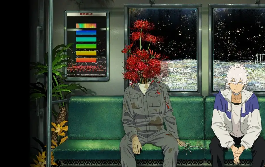 Escena de transfloración en el metro del anime Fool Night, colaboración entre Sunrise y SHAFT para Netflix otoño 2026