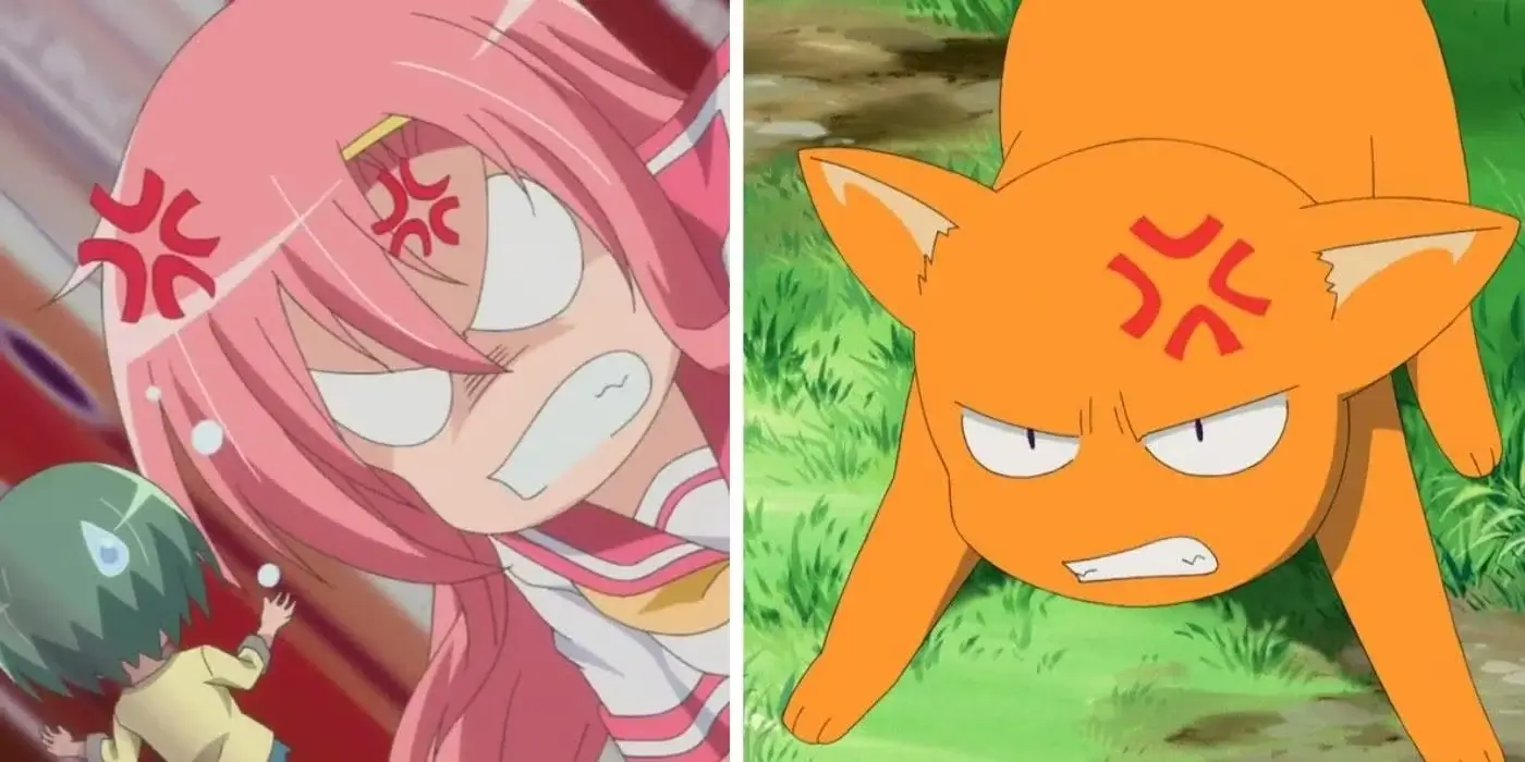 Hinagiku Katsura de Hayate no Gotoku y Kyo Sohma de Fruits Basket con la vena de enfado marcada en la frente