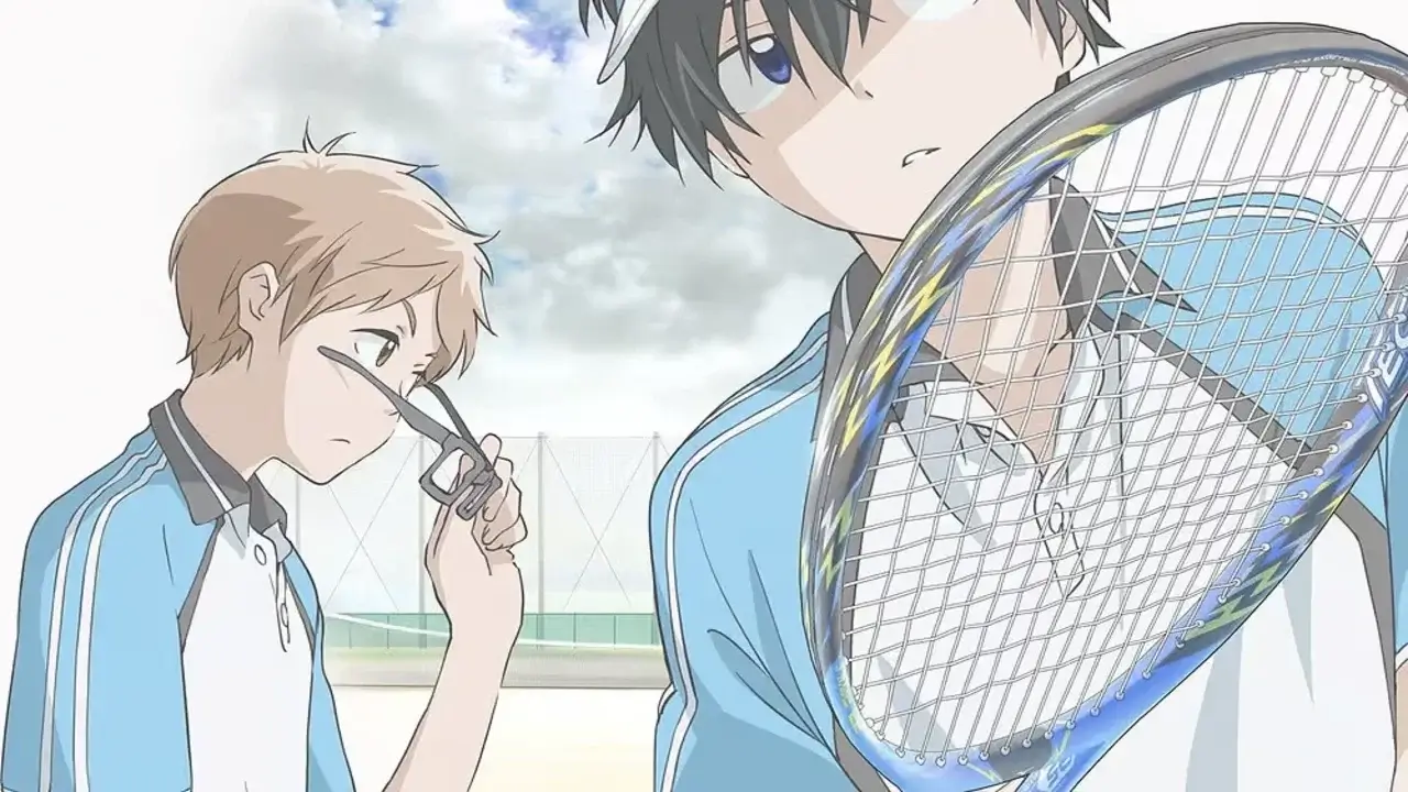 Maki Katsuragi y Toma Shinto durante un entrenamiento de soft tennis en el anime Hoshiai no Sora (Stars Align)