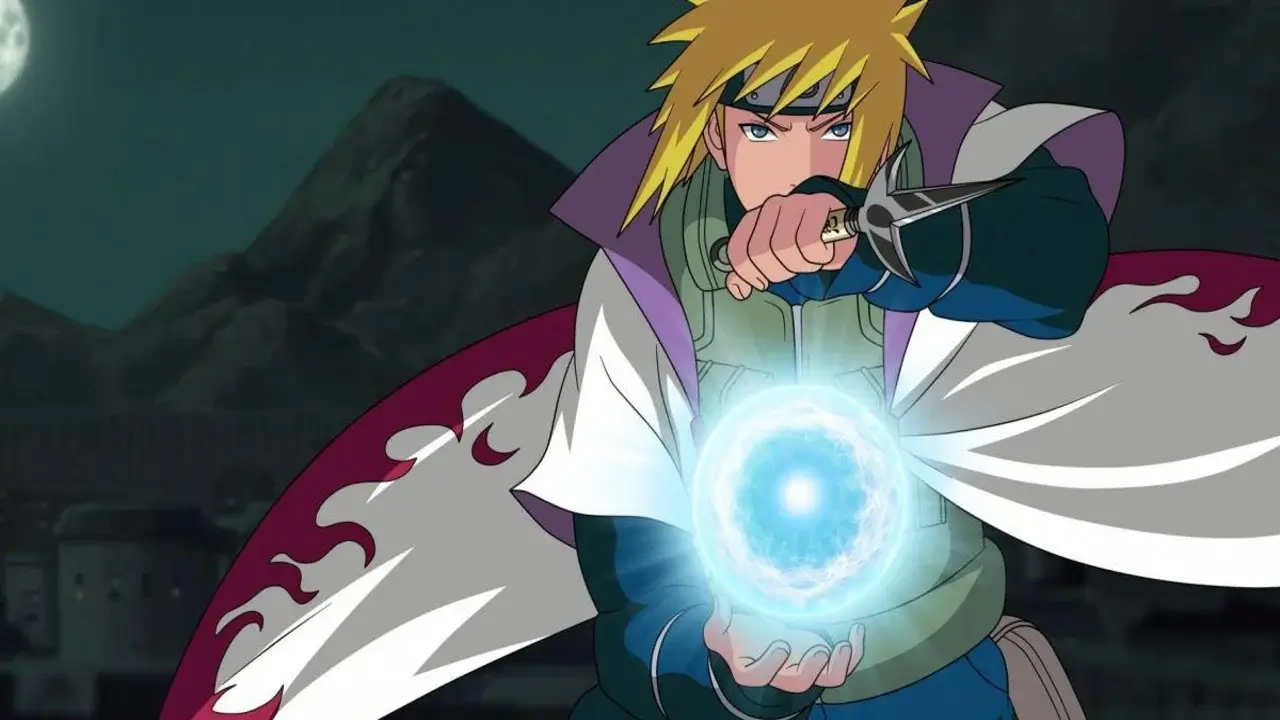 Minato Namikaze, el Cuarto Hokage, activando el Rasengan con un kunai en la mano durante Naruto Shippuden