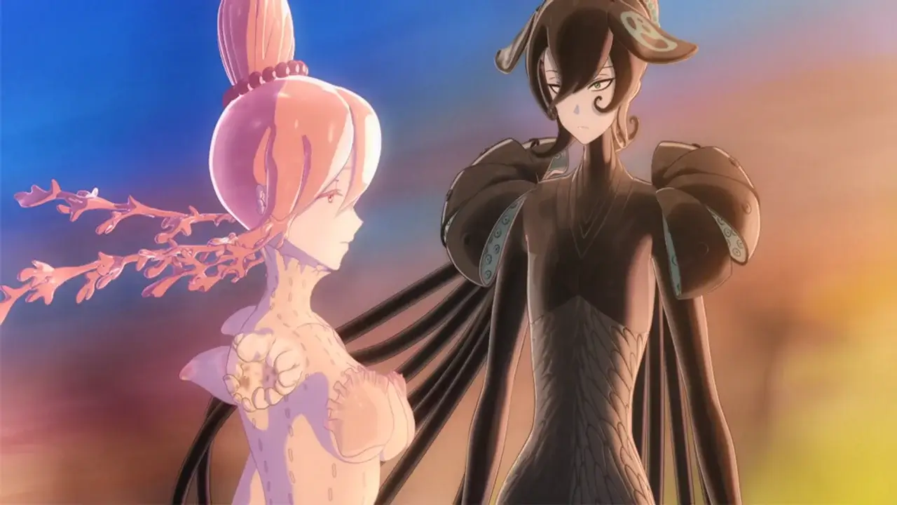 Phosphophyllite y Cairngorm en el reino de la luna, escena del anime de fantasía Houseki no Kuni (Land of the Lustrous)